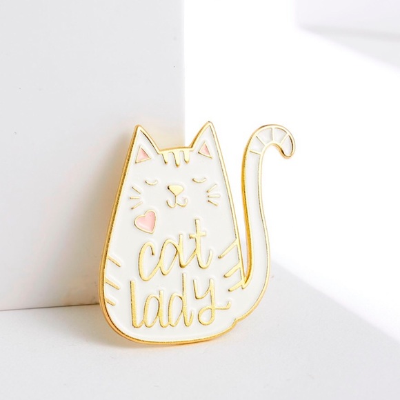 Jewelry - NEW Cat Lady White Enamel Pin Brooch